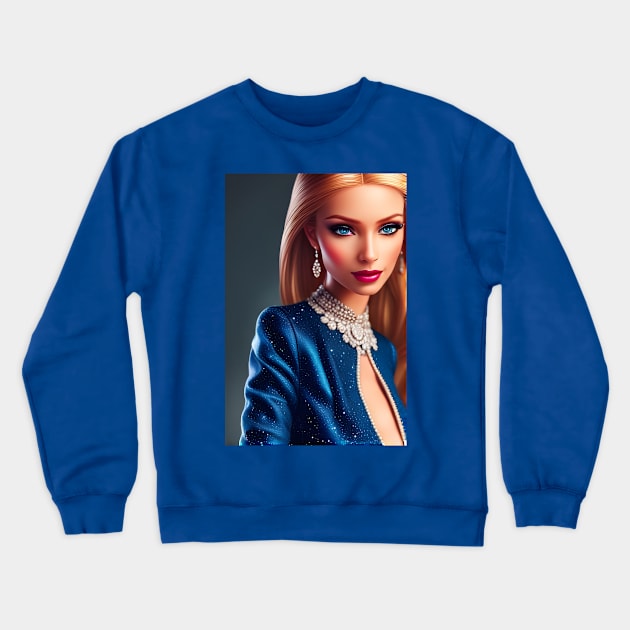 Beautiful Blonde Fashion Doll in Blue Dress - AI Art Portrait Crewneck Sweatshirt by Christine aka stine1